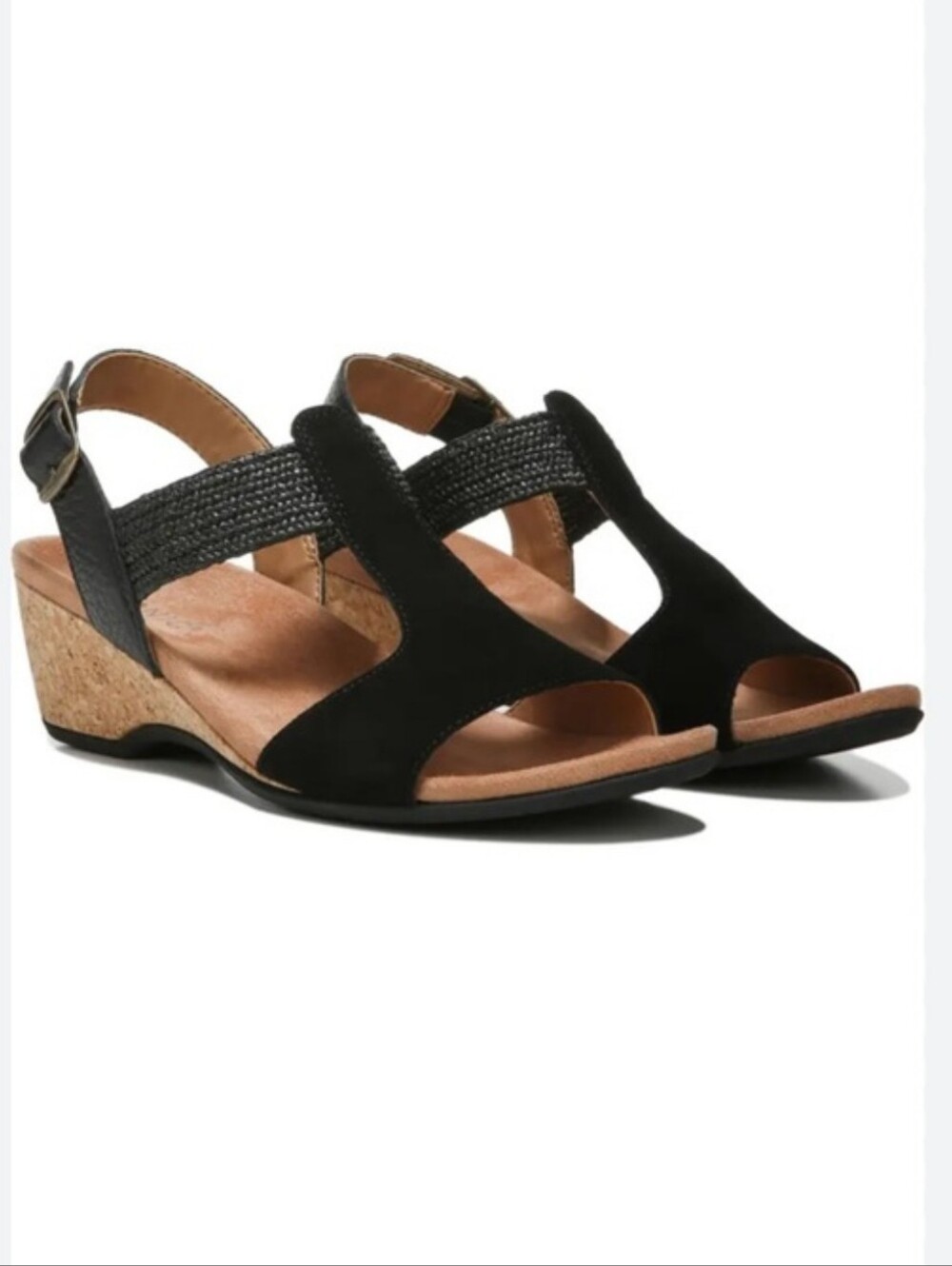 Vionic Kaytie T-Strap Wedge Sandals in Black